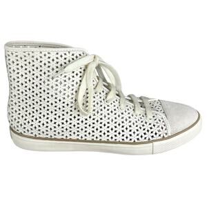Tory Burch Women’s White Leather Perforated High Top Sneaker Size US 11